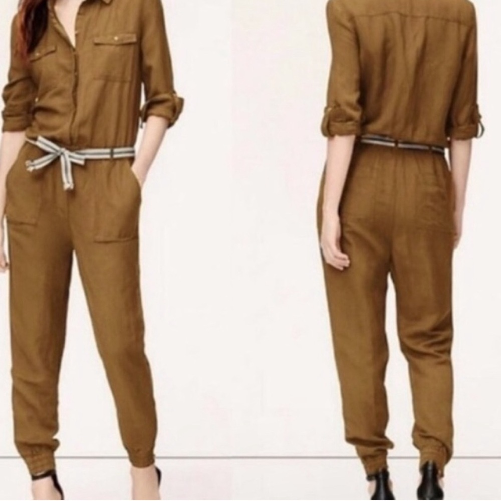 Anne Taylor Loft Utility Jumpsuit Womens Sz Small 55% Linen